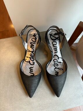 Sam Edelman Black Pointed-Toe Ankle-Strap Heels